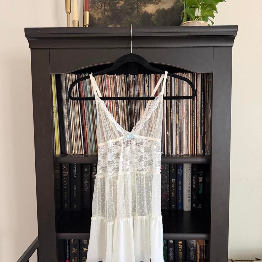 Gilligan & O'Malley Babydoll Slip Dress S White Lace Floral Sheer Lingerie